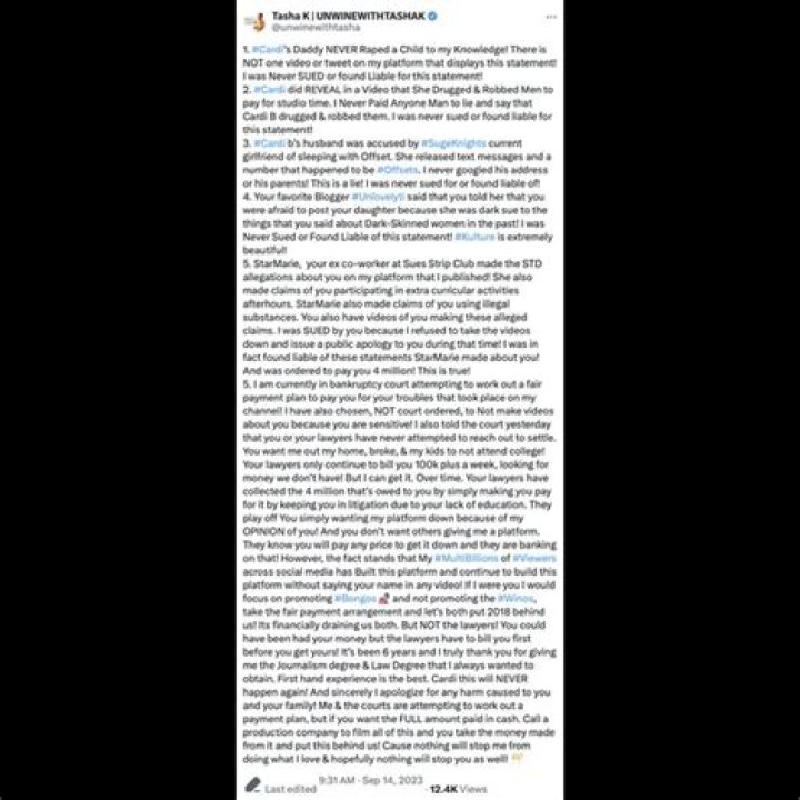 Tasha K Clarifies Cardi B Claims, Asks Her To Reconsider Her Approach