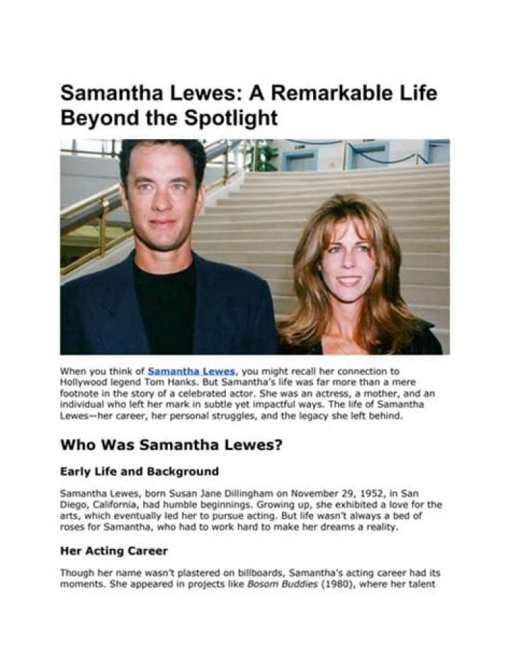 Who Was Samantha Lewes? Her Biography, Parents, Cause Of Death, & Husband